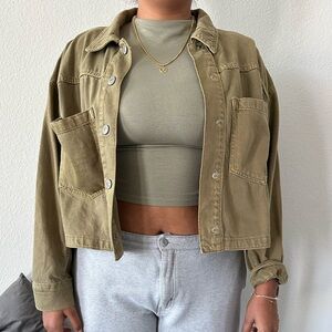 ZARA Olive Green Cropped Utility Jacket - Women